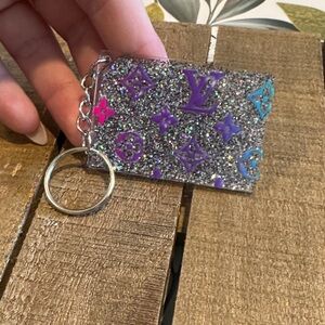 Glitter Monogram Keychain with Purple & Blue Accents